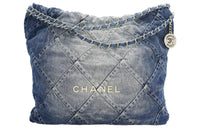 CHANEL 22Bag Distressed Denim Trash Bag Tote Bag Shopping Bag Handbag Shoulder Bag Unisex Washed Denim Blue
