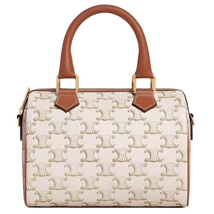 CELINE Triomphe Cow Leather Boston Bag, Shoulder Bag, Crossbody Bag, Handbag Trumpets Women's White