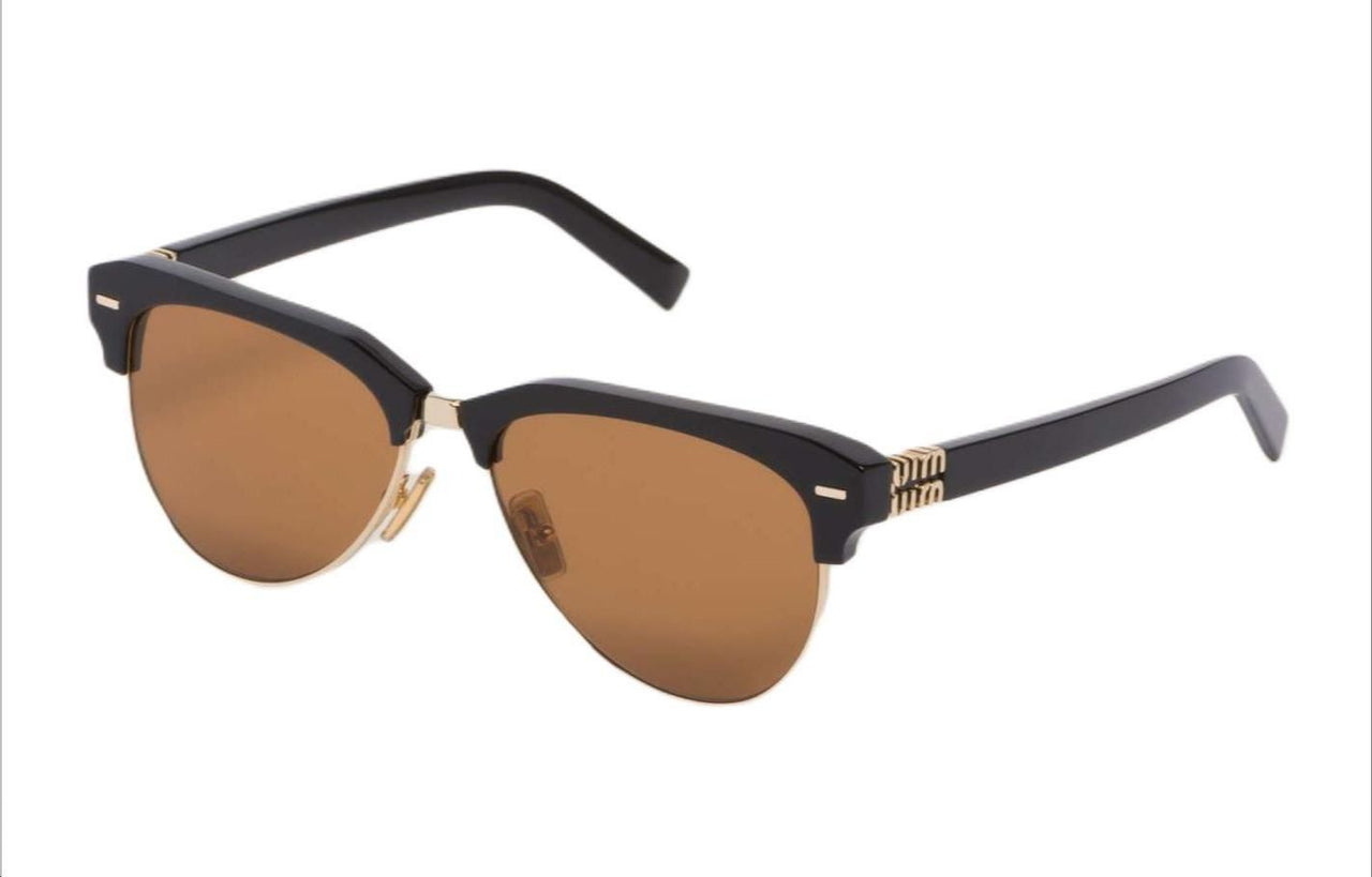 MIU MIU Acetate Metal Acetate Irregular Shape Sunglasses Women's Black