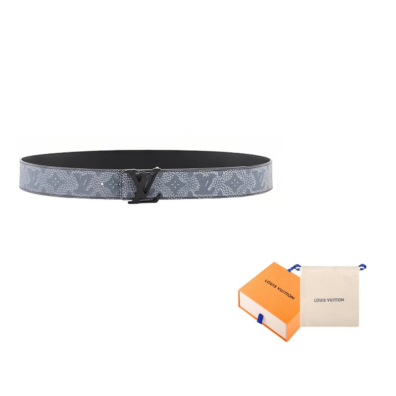 LOUIS VUITTON Monogram Autumn And Winter Style, Classic Logo Smooth Buckle Leather Belts Men's Black Gray Width 4cm