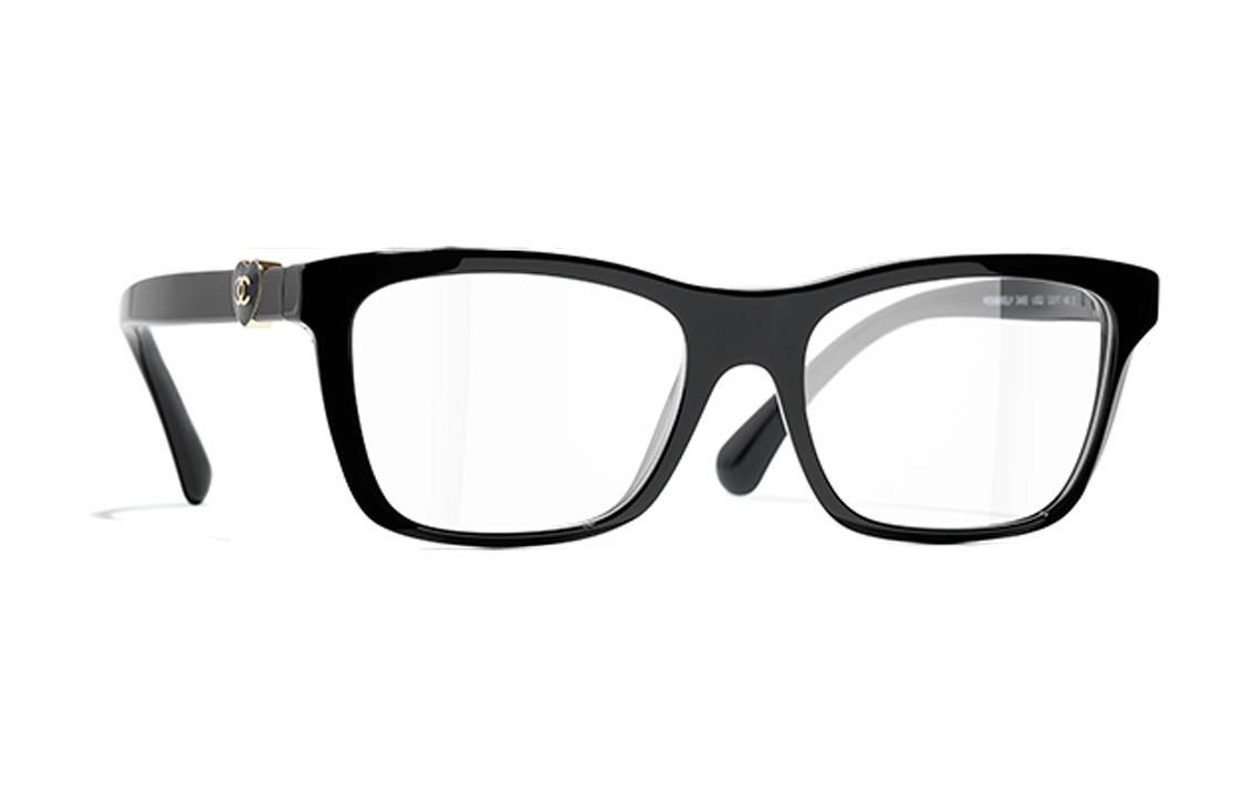 CHANEL Acetate Square Eyeglass Frames Women's Black