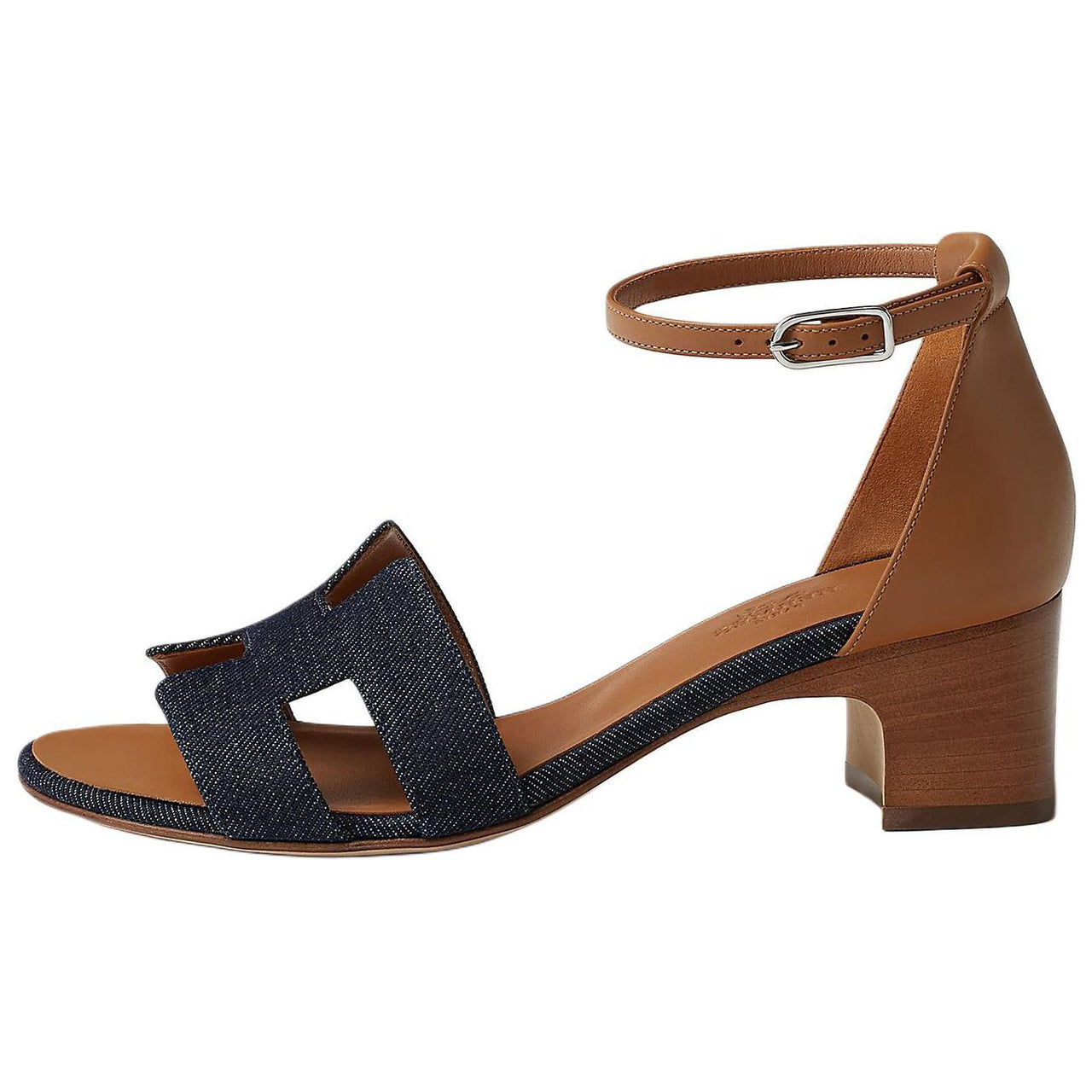 HERMES Encens One Strap Sandals 5cm Women's Dark Blue