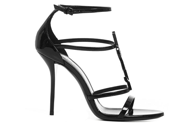 SAINT LAURENT Cassandra Sandal Heels Black Patent Leather Women's