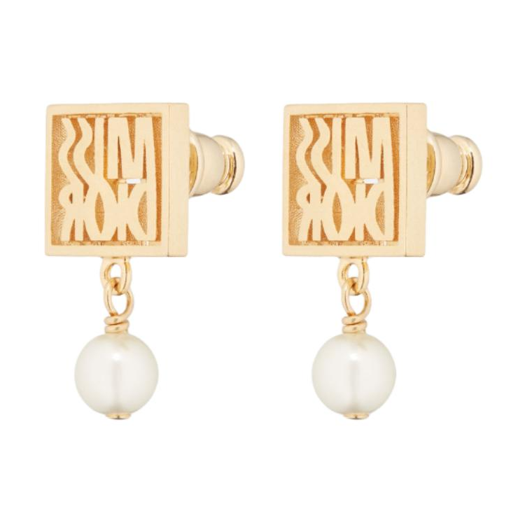 DIOR Resin Pearls Stud Earrings Women's Gold