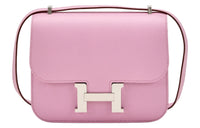 HERMES Constance Epsom Leather Shoulder Bag, Crossbody Bag Women's X9 Mauve Sylvestre Mallow Purple/Forest Purple