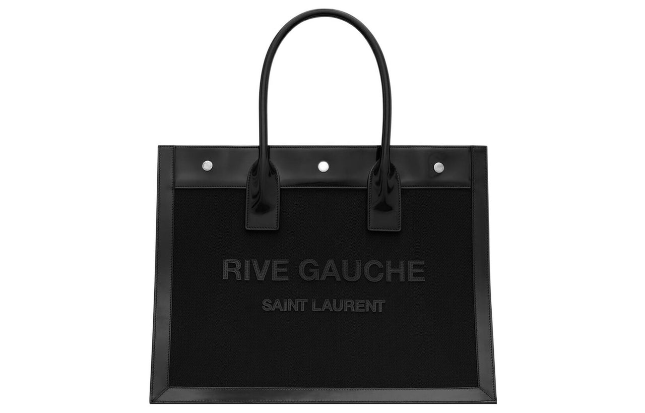 SAINT LAURENT Rive Gauche Mesh With Glossy Leather Tote Bag, Shopping Bag, Handbag Women's Black