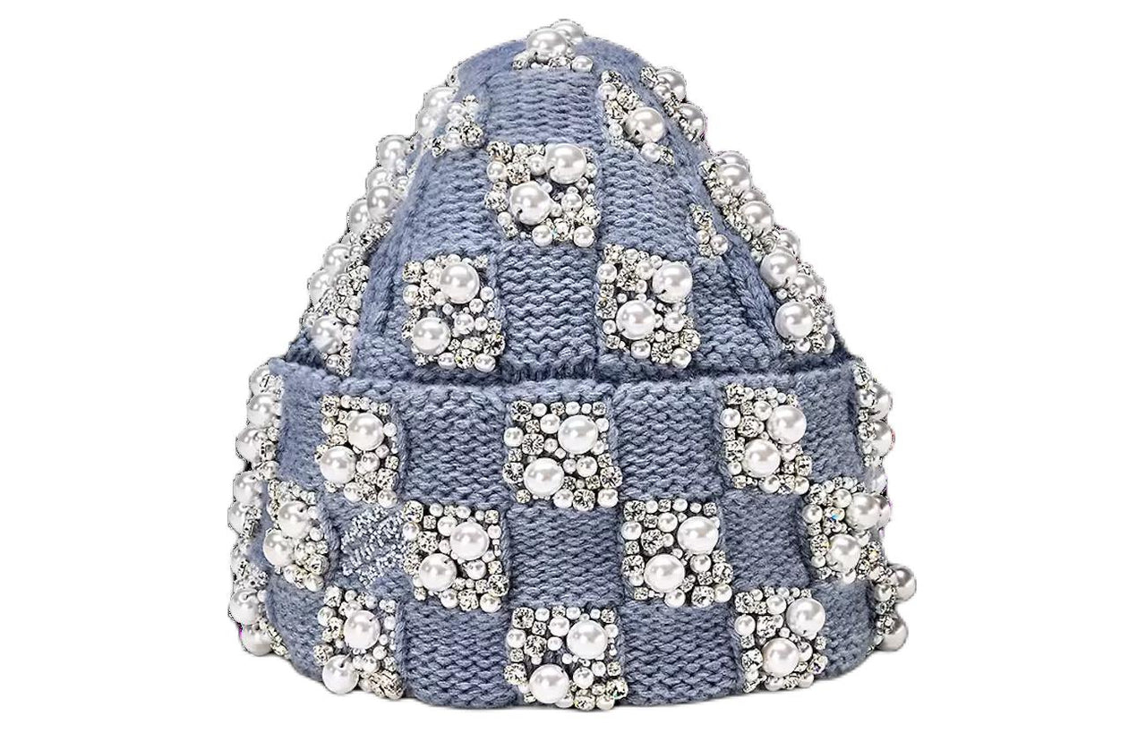 LOUIS VUITTON Wool, Glass Pearl, Rhinestone Beanies Men's Light Blue