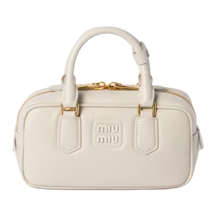 MIU MIU Arcadie Series Leather Boston Bag, Shoulder Bag, Crossbody Bag, Handbag Women's Chalk White