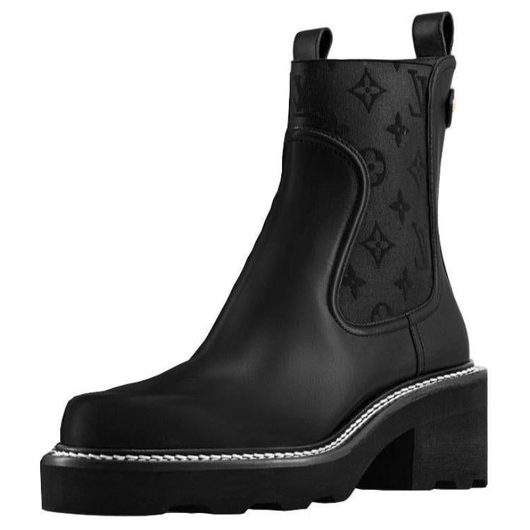 LOUIS VUITTON Beaubourg Short Chelsea Boots 4cm Women's Black