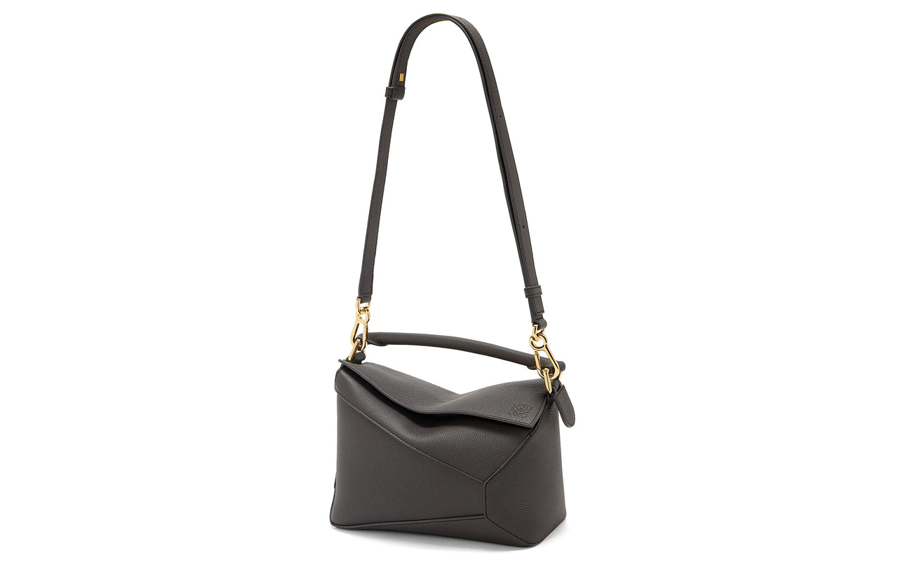 LOEWE Puzzle Soft Grain Cow Leather Shoulder Bag, Crossbody Bag, Handbag Trumpets Women's Dark Gray