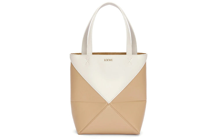 LOEWE Shiny Cow Leather Handbag Mini Women's Soft White & Light Brown