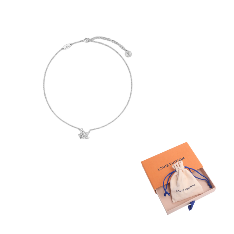 LOUIS VUITTON Metal Faux Crystal Necklaces Women's Silver