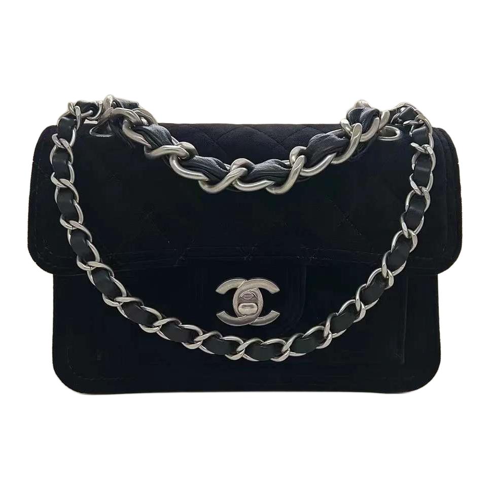 CHANEL Twill Velvet Shoulder Bag Crossbody Bag Mini Women's Black