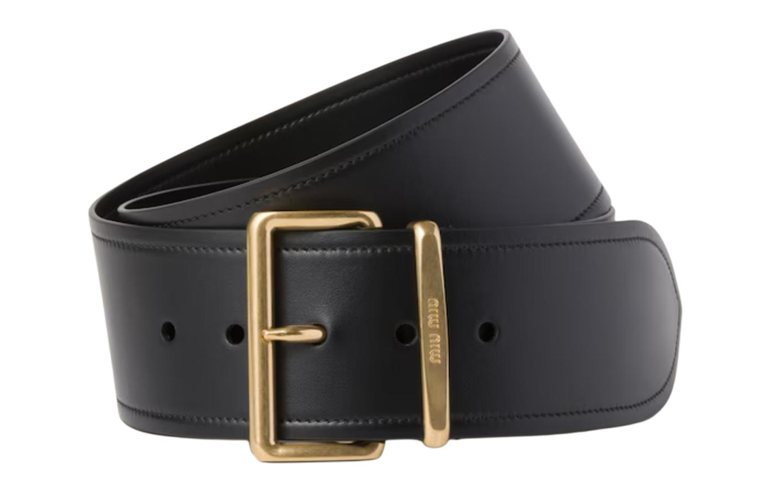 MIU MIU Embellished With Carved Emblem, Pin Buckle Leather Belts Women's Black Width 6CM