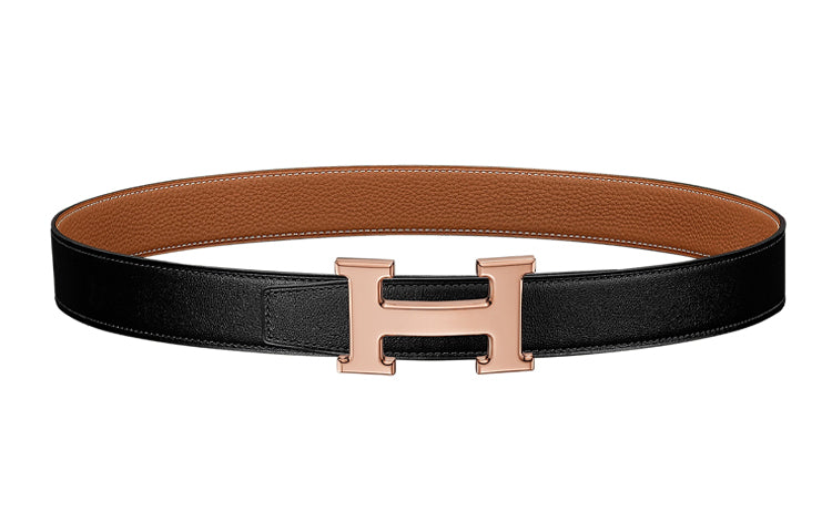 HERMES Togo Calfskin Double-Sided Leather Belt Leather Belts Men's Black Brown Width: 3.2cm