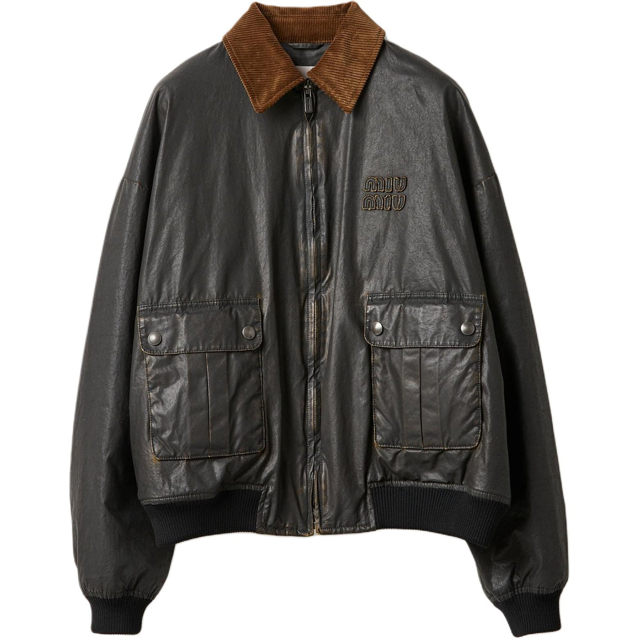 MIU MIU Resin Finished Bomber Jacket Black