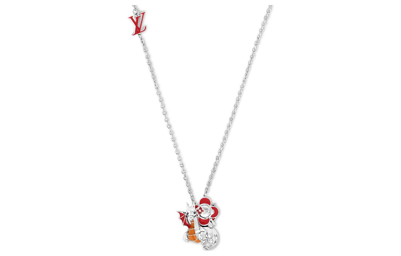 LOUIS VUITTON Silver Metal Enamel Necklaces Men's Silver