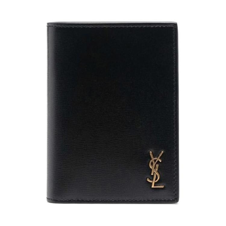 SAINT LAURENT Calfskin Double Fold Card Holder Wallet Men's Black