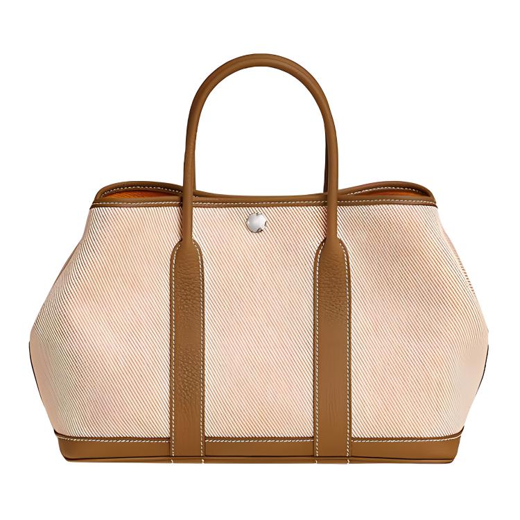 HERMES Garden Party Canvas With Negonda Calfskin Tote Bag Shopping Bag Handbag Women's Apricot/Gold