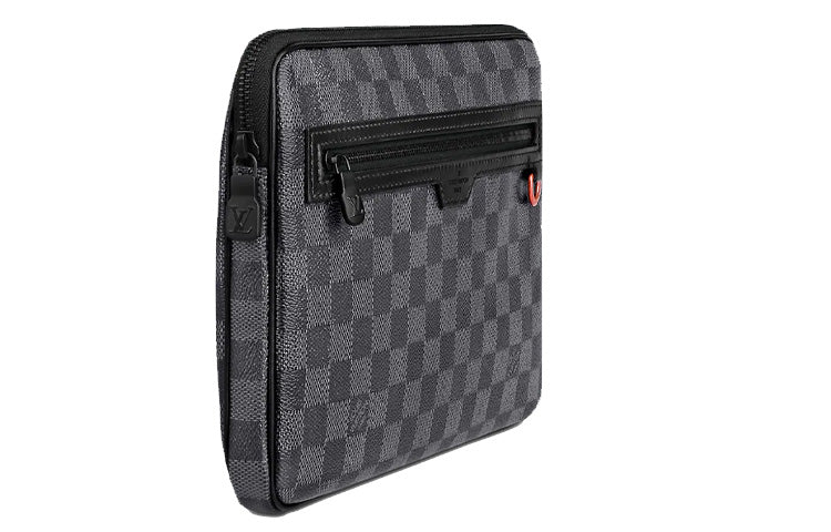 LOUIS VUITTON Canvas Cow Leather Patchwork Wrist Bags Clutches Regular Men's Black