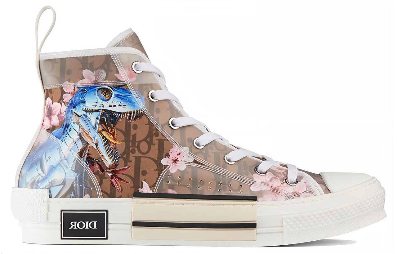 DIOR B23 High Canvas Sorayama Dinosaur Brown