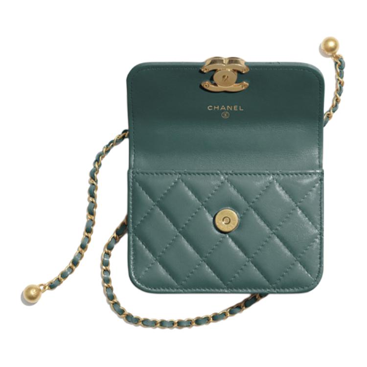 CHANEL WOC Calfskin With Metal Wealth Bag Coin Purses Shoulder Bag Crossbody Bag Small Size Women's Green