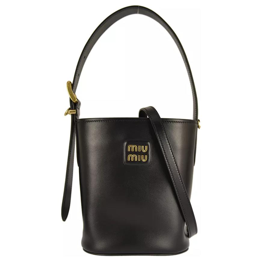MIU MIU Leather Bucket Bag Handbag Shoulder Bag Women's Black