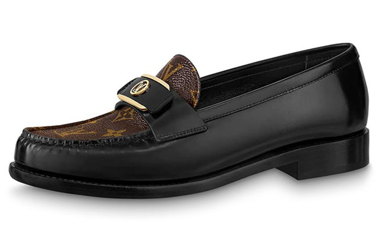 LOUIS VUITTON Lv Loafers 'Black With Monogram And Gold Deco' Women's
