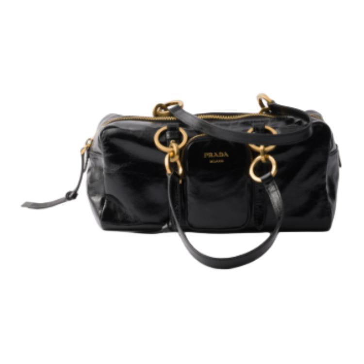 PRADA Cow Leather One Shoulder Handbag Medium Size Women's Black