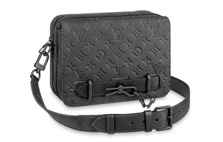 LOUIS VUITTON Steamer Leather Messenger Bag Shoulder Bag Men's Black
