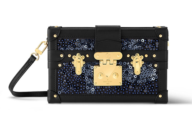 LOUIS VUITTON PETITE MALLE Satin Fabric Box Bag, Shoulder Bag, Crossbody Bag Regular Women's Blue