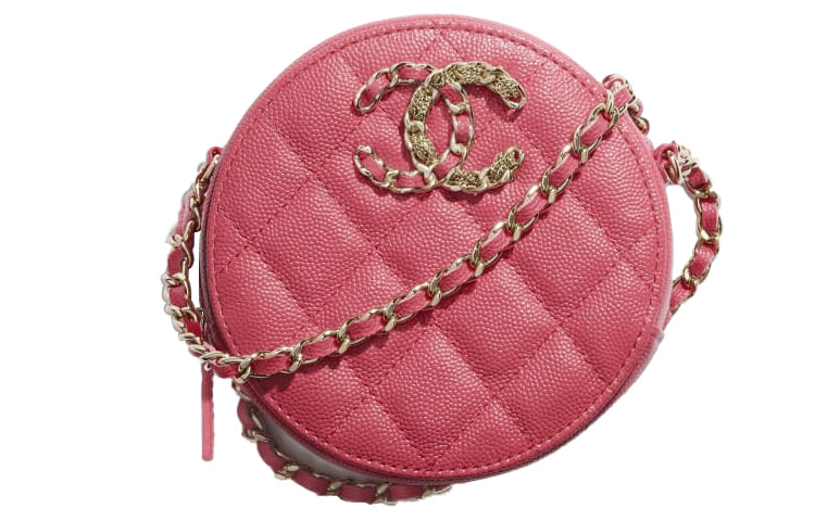 CHANEL 19Bag Grained Calfskin Small Round Bag Crossbody Bag Shoulder Bag Women's Pink