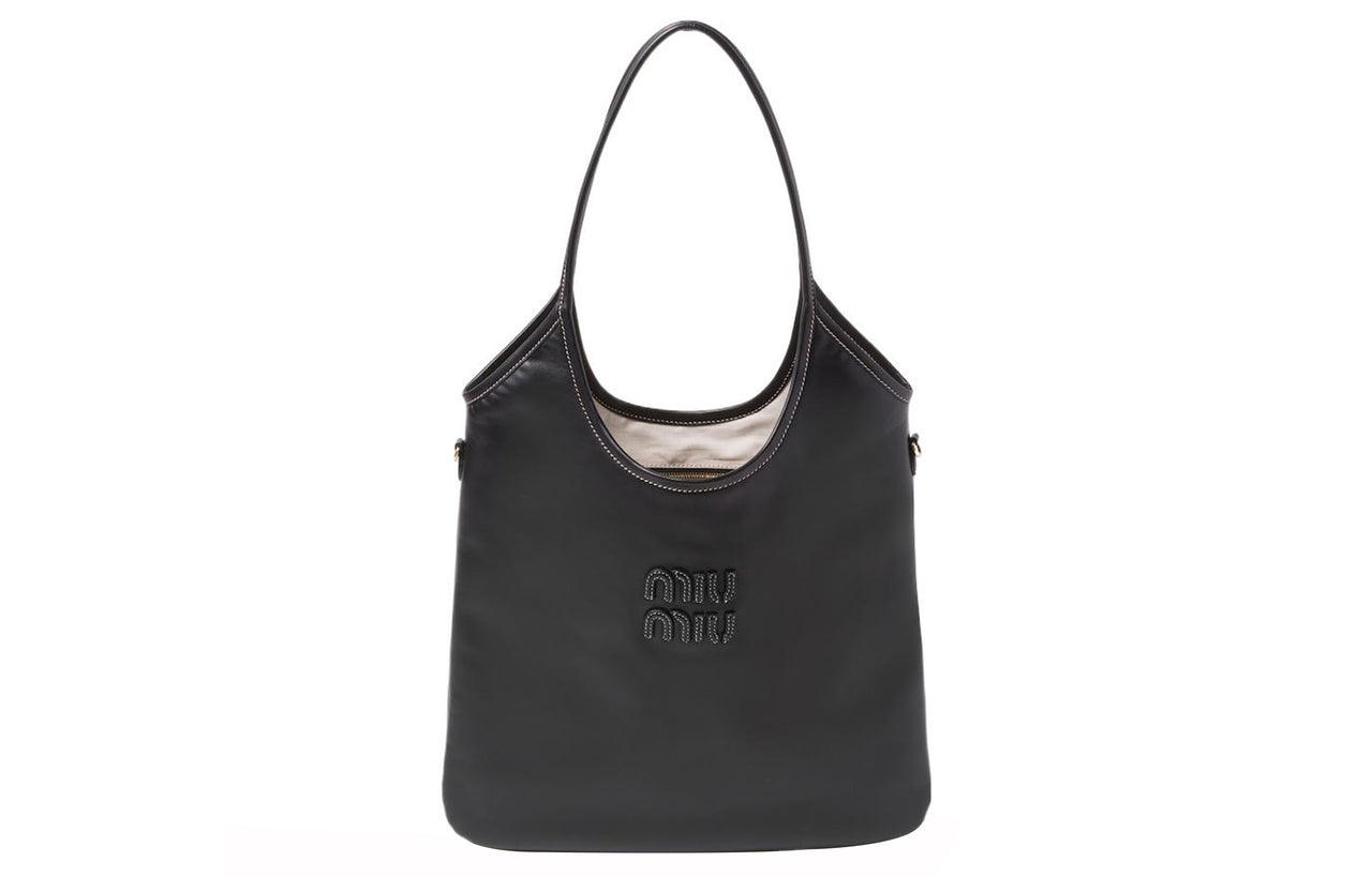 MIU MIU Leather Totes Shopping Bags Handbags Women's Black