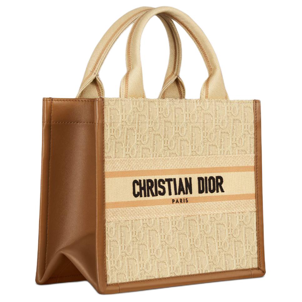 DIOR Embroidered Raffia Grass Shoulder Bag Crossbody Bag Handbag Small Size Women's Beige