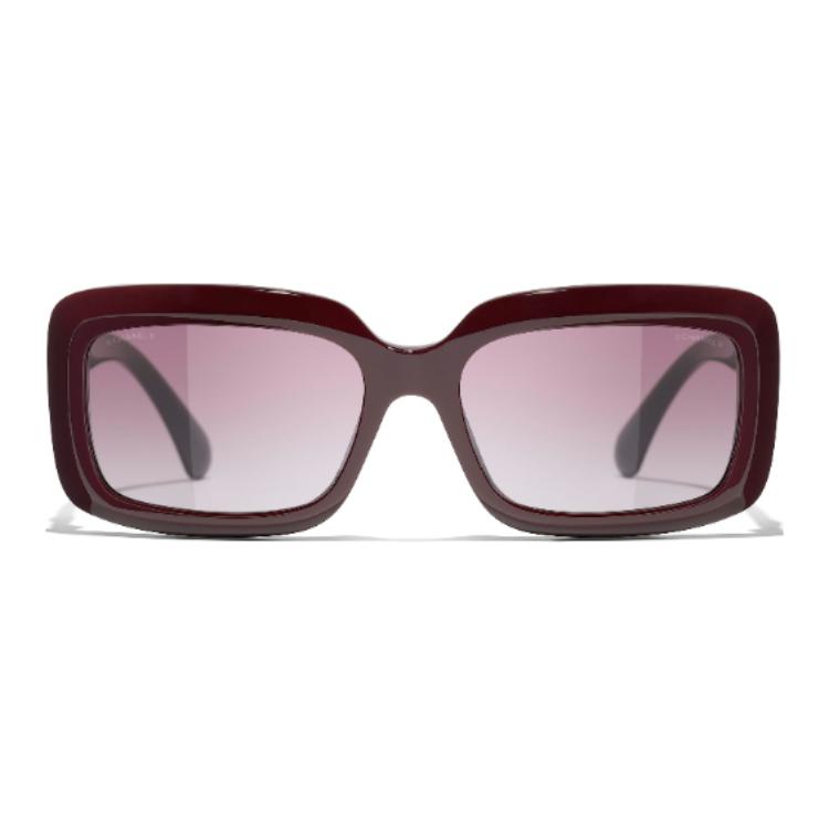 CHANEL Acetate Square Sunglasses Women's Red