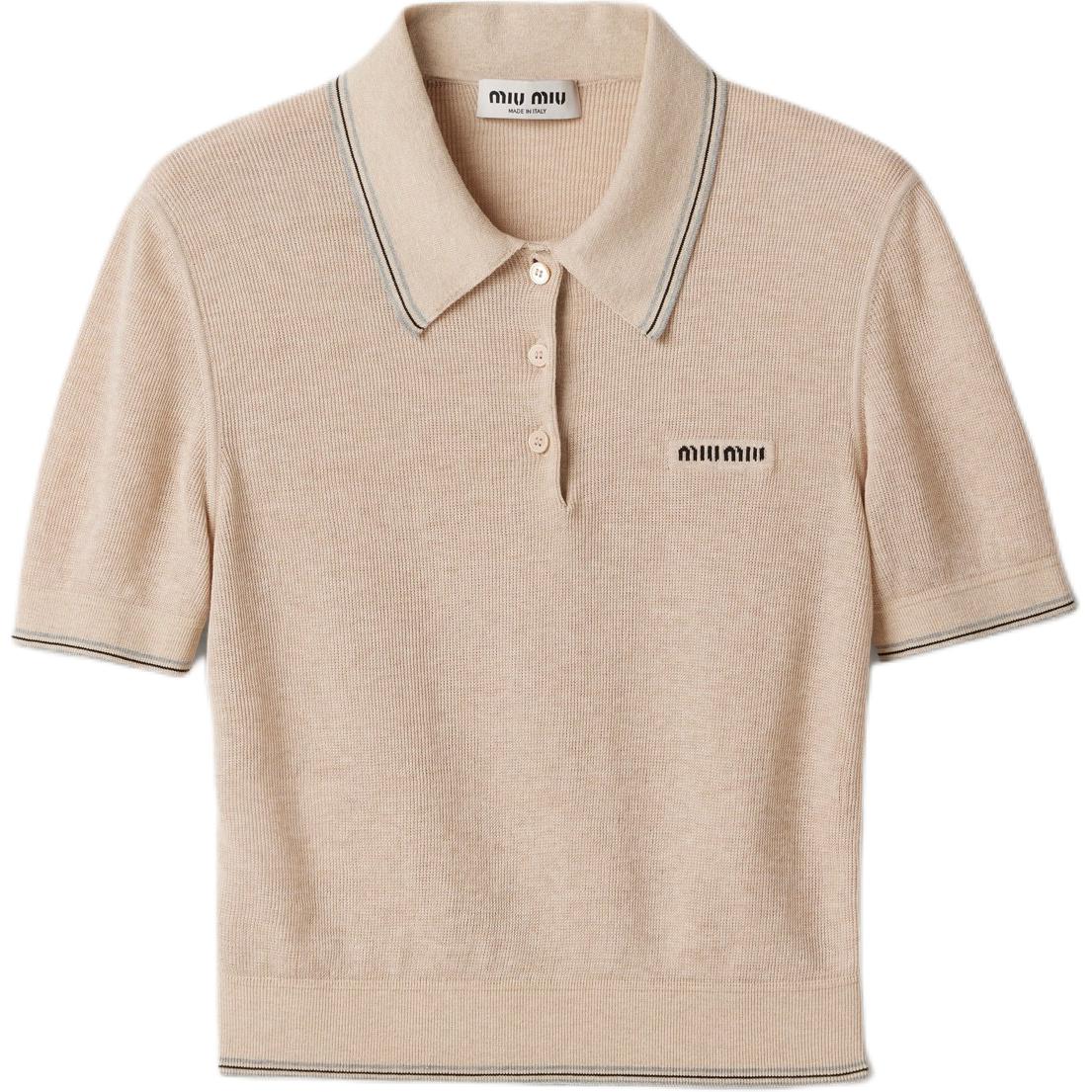 MIU MIU Cotton Knit Polo Shirt Sand Beige