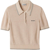 MIU MIU Cotton Knit Polo Shirt Sand Beige