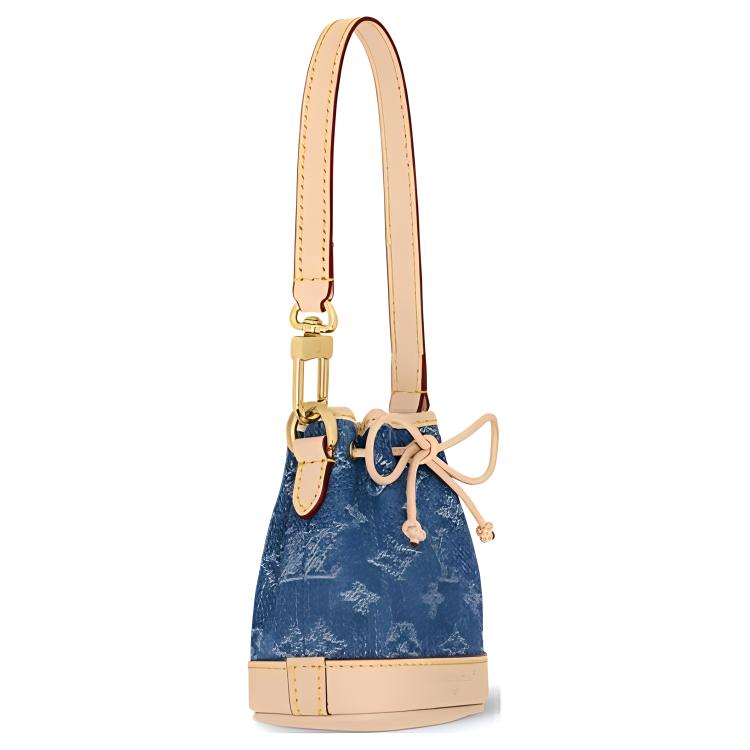 LOUIS VUITTON NOE Denim With Leather Bucket Bag Handbag Shoulder Bag Extra Mini Women's Beige & Blue