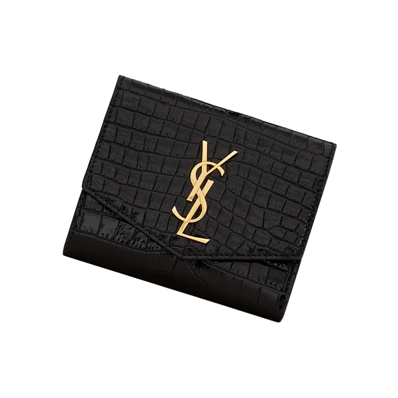 SAINT LAURENT UPTOWN Crocodile Pattern Cow Leather Wallet Trumpets Women's Black