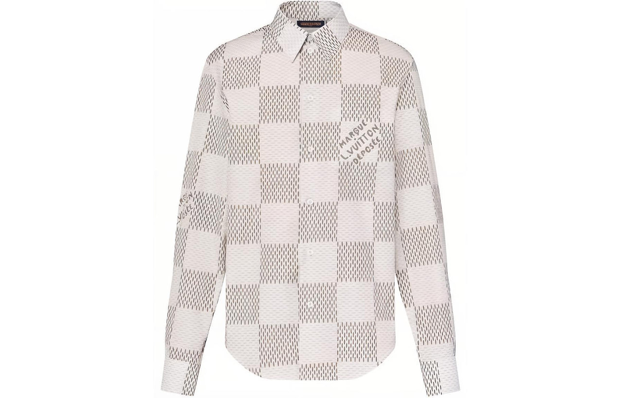 LOUIS VUITTON Damier Long-Sleeved Classic Cotton Shirt