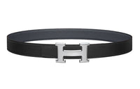 HERMES Togo Calfskin Double-Sided Leather Belt Leather Belts Unisex Black Midnight Blue 3.2cm