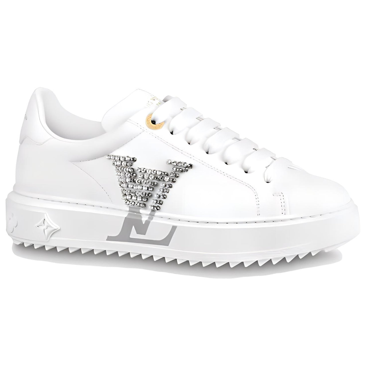LOUIS VUITTON Time Out Sneakers 'White With Large Crystal Side Logo' Women's
