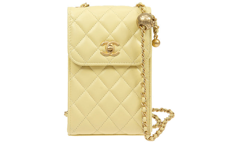 CHANEL Little Golden Ball Lambskin Cell Phone Pouch Women's Yellow