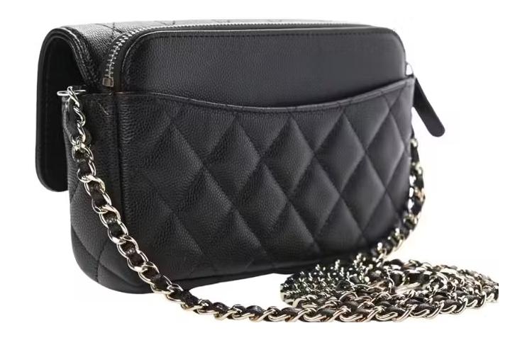 CHANEL WOC Calfskin Flap Bag, Cell Phone Pouch, Shoulder Bag, Crossbody Bag Women's Black