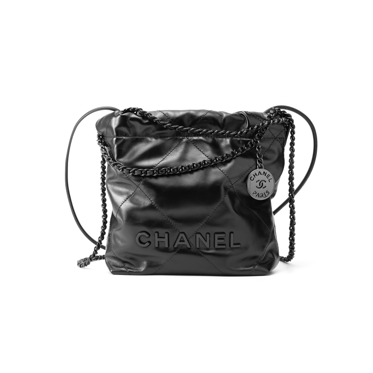 CHANEL 22Bag Shiny Calfskin Bucket Bags Shoulder Bag Crossbody Bag Mini Women's Black