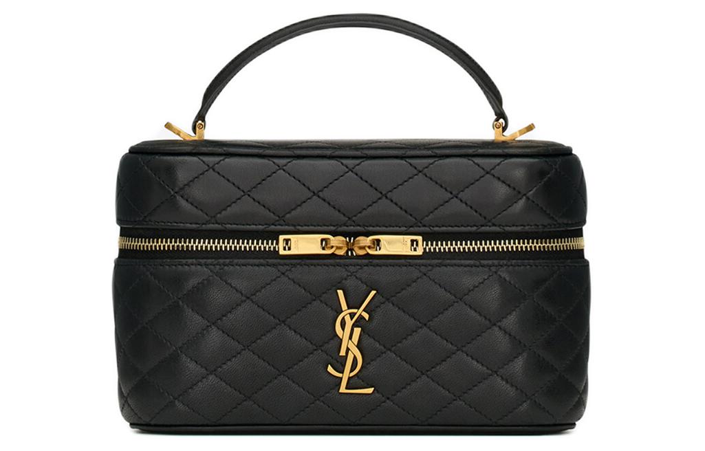 SAINT LAURENT GABYVanity Sheepskin One Shoulder Crossbody Clutches Mini Women's Black