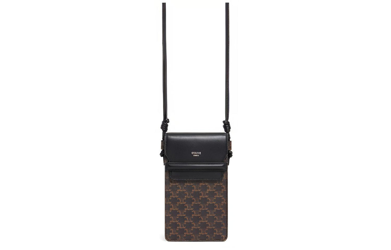 CELINE Triomphe Sheepskin Shoulder Bag, Crossbody Bag, Cell Phone Pouch Unisex Black