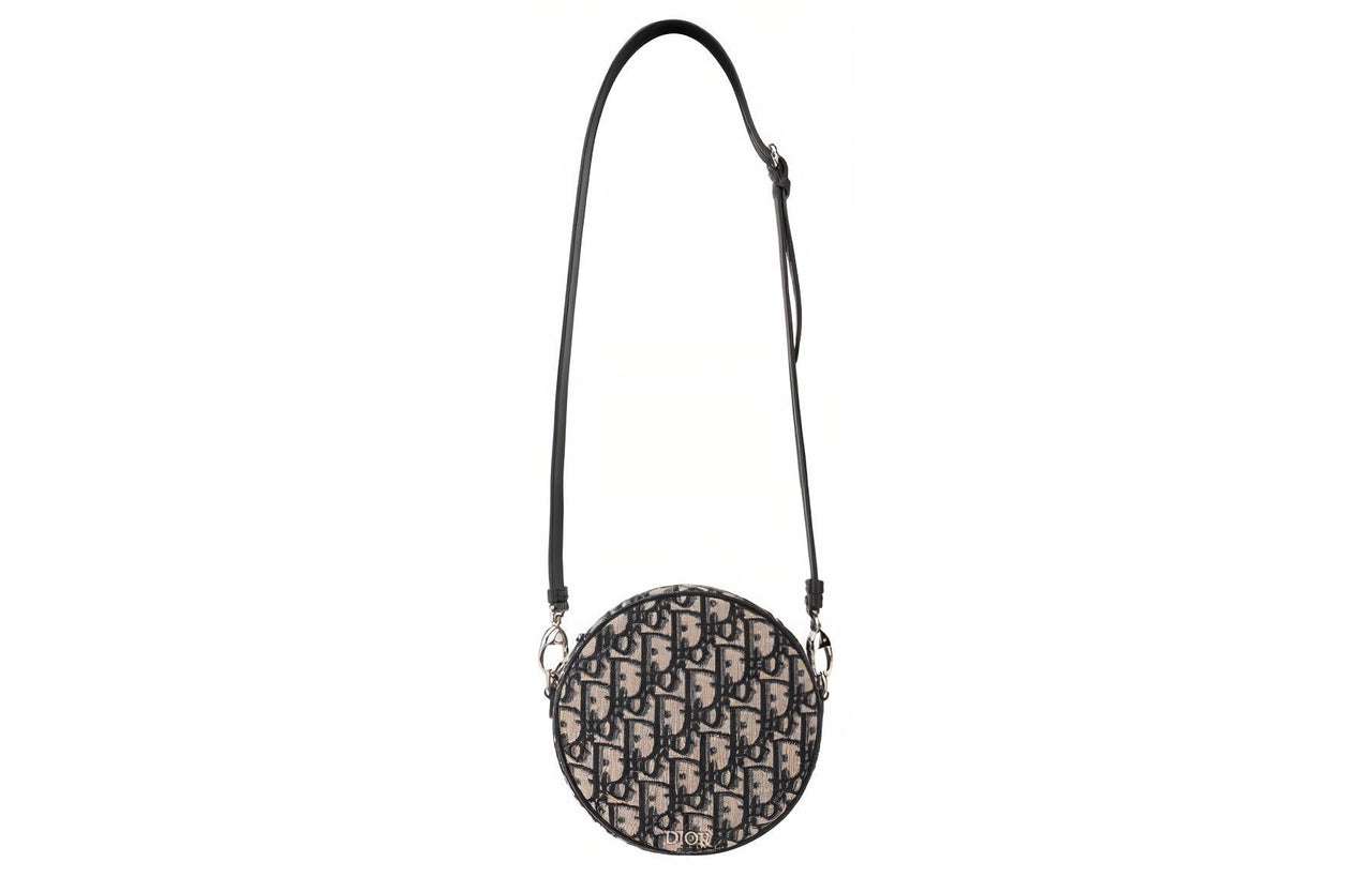 DIOR Canvas With Calfskin Canvas Bag, Round Bag, Crossbody Bag, Shoulder Bag Women's Denim Blue