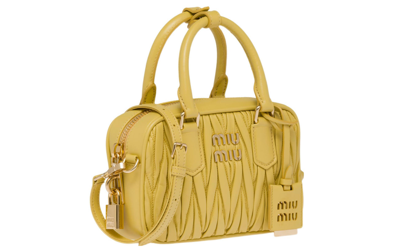 MIU MIU Leather Shoulder Bag Crossbody Bag Handbag Women's Pineapple Yellow