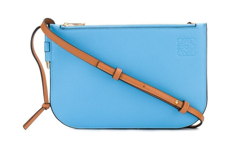 LOEWE Gate Soft Calfskin Crossbody Bag Shoulder Bag Women's Blue & Caramel